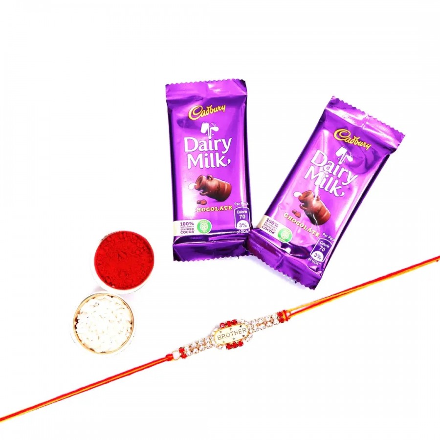 Brother Title Designer Rakhi Set Of 1 With Dairy Milk Chocolate Bar, 13.2 G Pack Of 2 (RoliChawal)