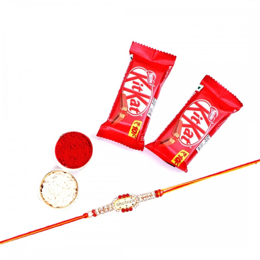 Brother Title Designer Rakhi Set Of 1 With Kitkat Chocolate 12.8Gm Pack Of 2 (RoliChawal)