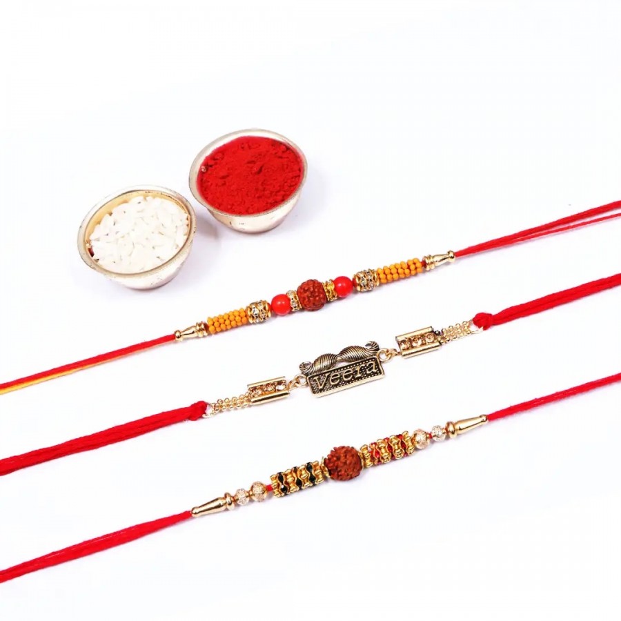 Combo Designer Rakhi Set Of 3 (Rolichawal)