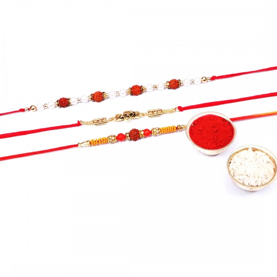 Combo Designer Rakhi Set Of 3 (Rolichawal)