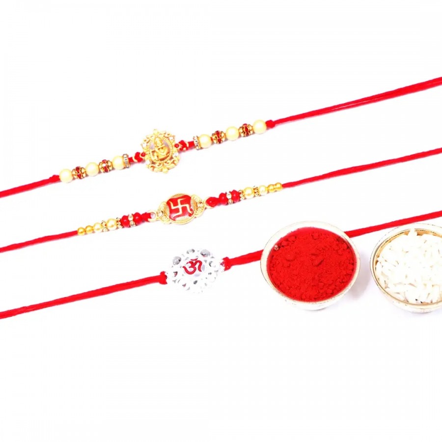 Combo Designer Rakhi Set Of 3 (Rolichawal)