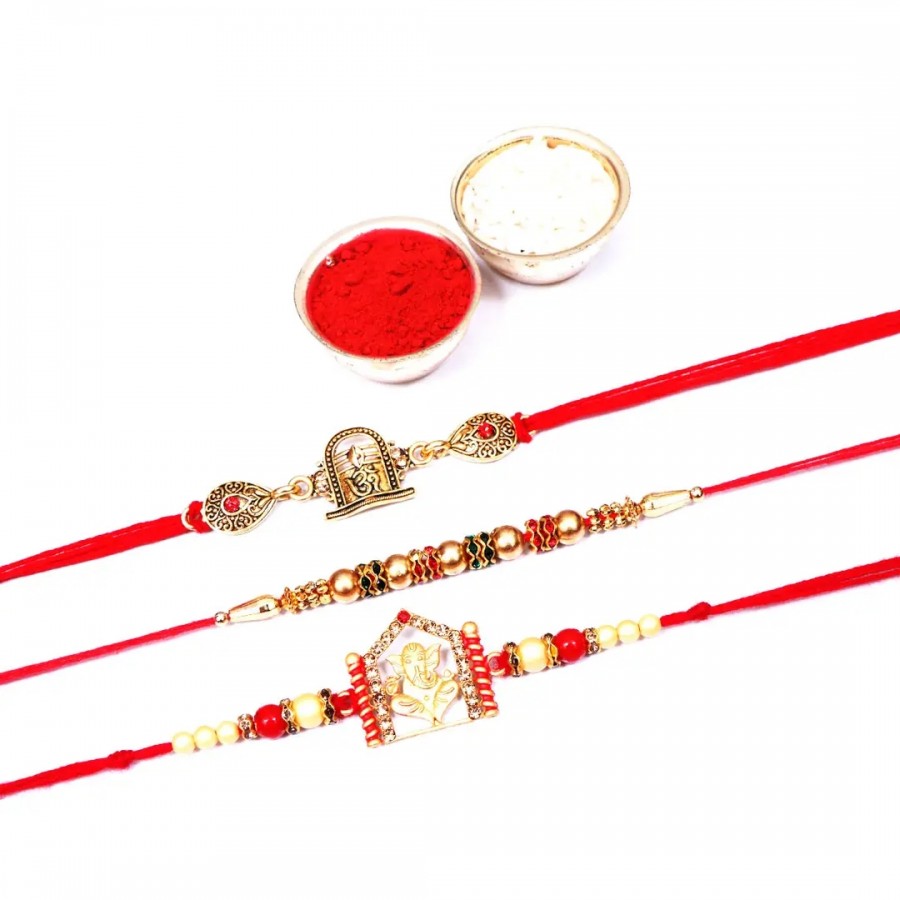 Combo Designer Rakhi Set Of 3 (Rolichawal)