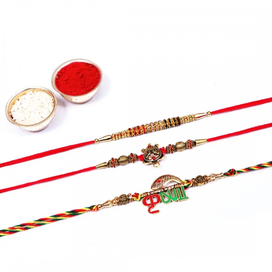 Designer Rakhi Combo Set Of 3 (Rolichawal)