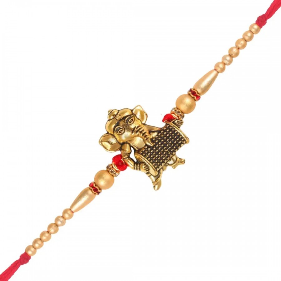 Dholak Ganesh ji Gold and Rhodium Plated Alloy Rakhi for Lovely Brother