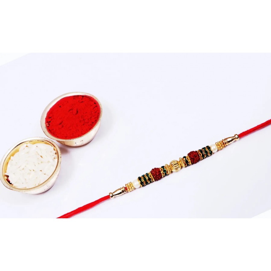 Double Rudraksh Designer Rakhi with Roli And Chawal