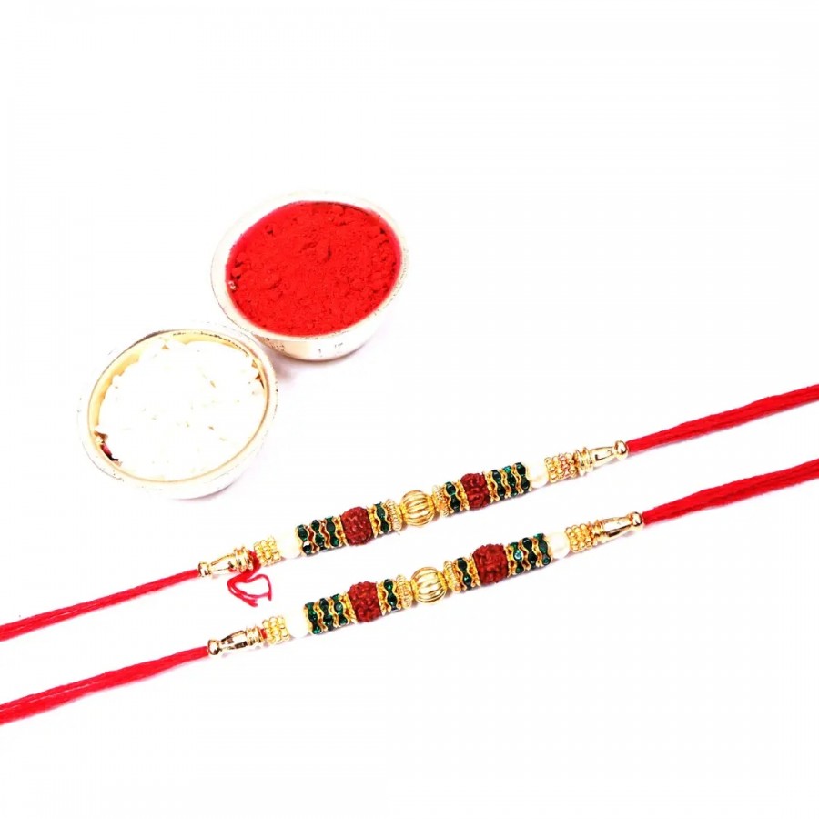 Double Rudraksha Designer Rakhi Set Of 2 (Rolichawal)