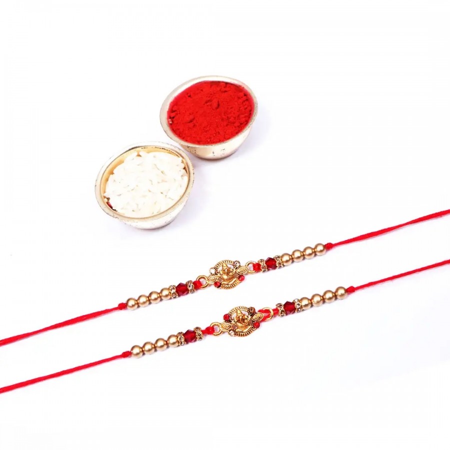 Ganesh Ji Designer Rakhi Set Of 2 (Rolichawal)