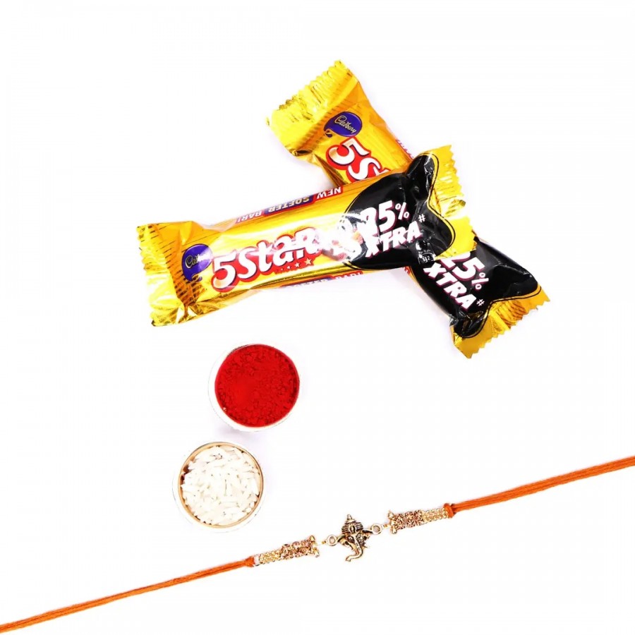 Ganpati Bappa Designer Rakhi Set Of 1 With 5 Star Chocolate Bar, 40G Pack Of 2 (RoliChawal)