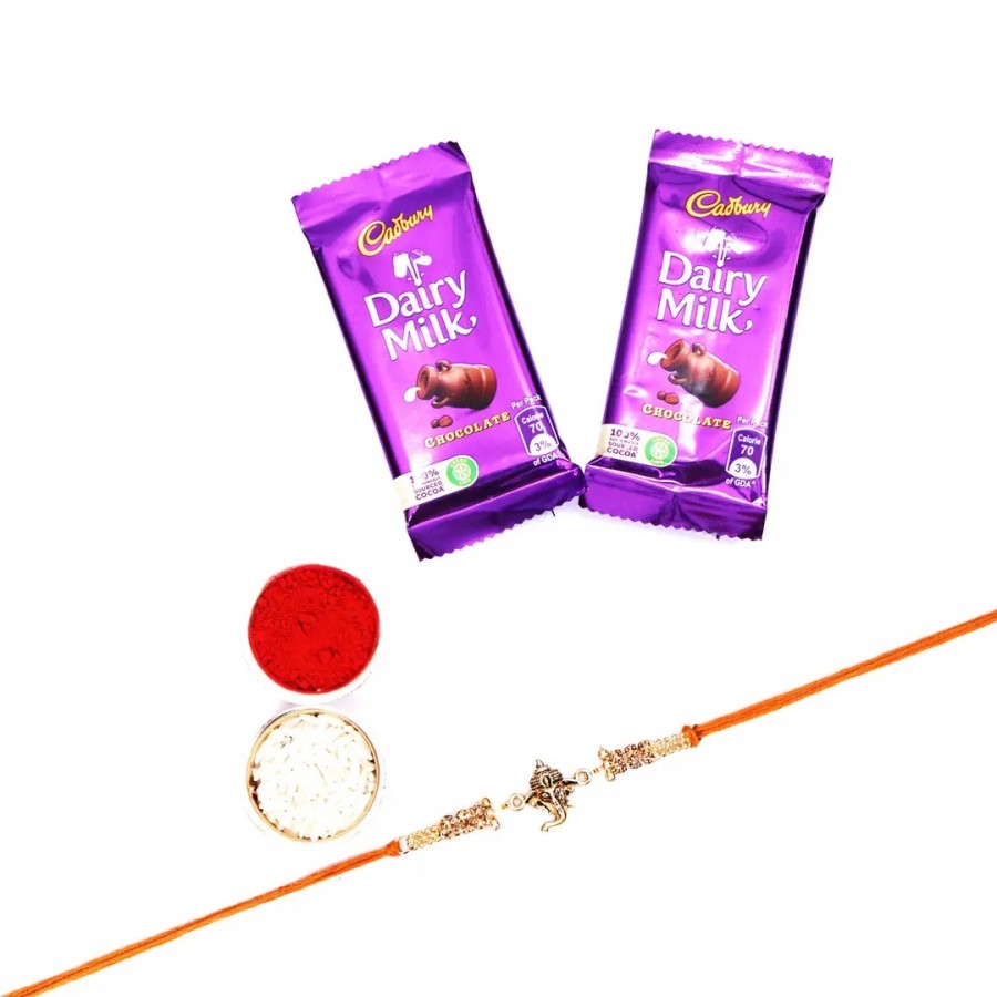 Ganpati Bappa Designer Rakhi Set Of 1 With Dairy Milk Chocolate Bar, 13.2 G Pack Of 2 (RoliChawal)