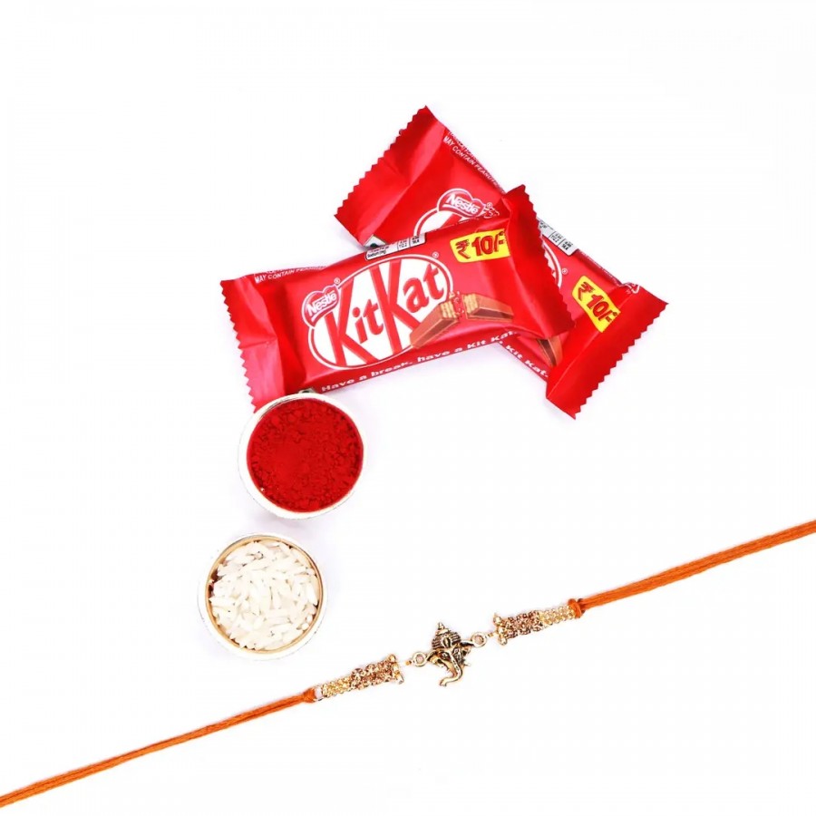 Ganpati Bappa Designer Rakhi Set Of 1 With Kitkat Chocolate 12.8Gm Pack Of 2( RoliChawal)