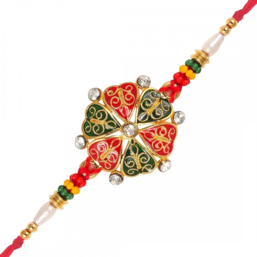 Heart Gold and Rhodium Plated Alloy Rakhi for Lovely Brother