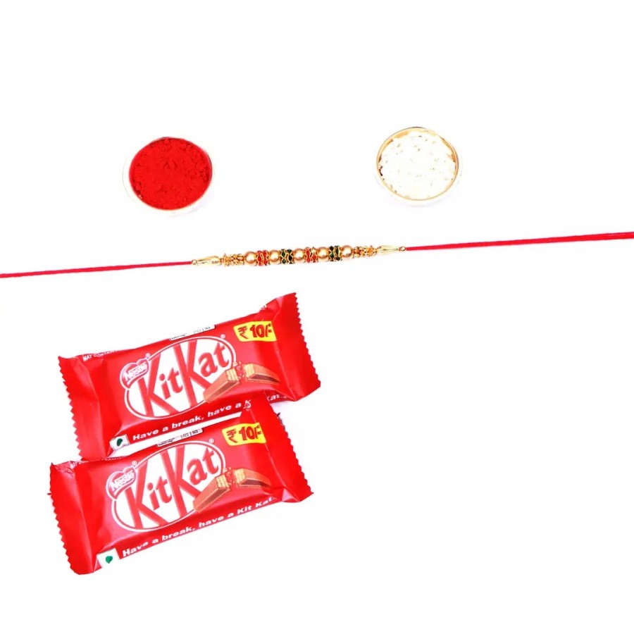 Jarkan Designer Rakhi Set Of 1 With Kitkat Chocolate 12.8Gm Pack Of 2 (RoliChawal)