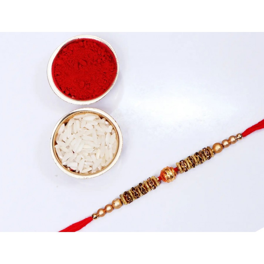 Jarkan Golden moti Designer Rakhi ( Roli And Chawal )