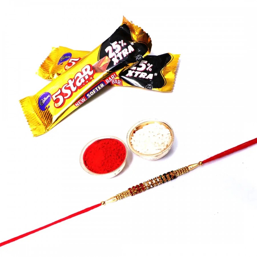 Jarkan Stone Designer Rakhi For Brother Set Ofnbsp;1 With 5 Star Chocolate Bar, 40G Pack Of 2 (RoliChawal)