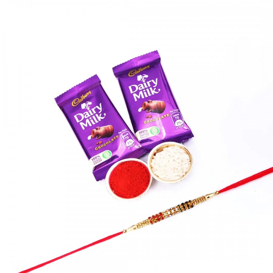 Jarkan Stone Designer Rakhi For Brother Set Ofnbsp;1 With Cadbury Dairy Milk Chocolate Bar, 13.2 G Pack Of 2 (RoliChawal)