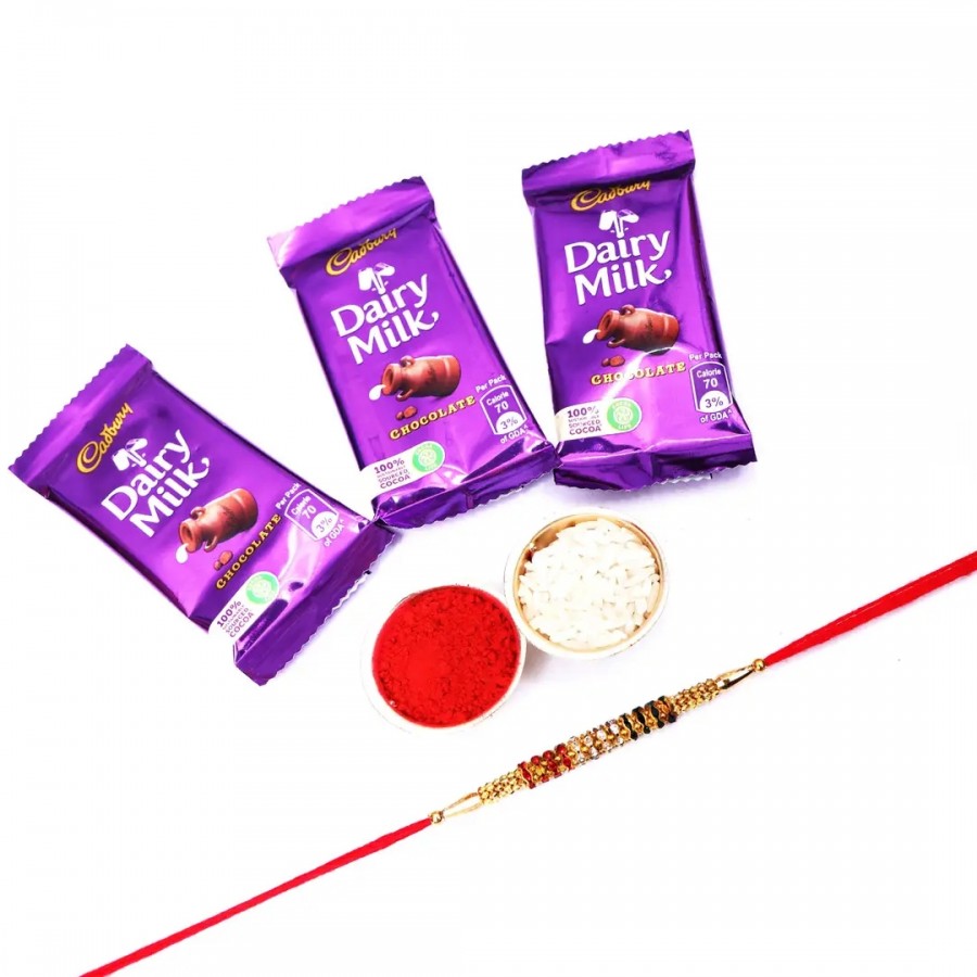 Jarkan Stone Designer Rakhi For Brother Set Ofnbsp;1 With Cadbury Dairy Milk Chocolate Bar, 13.2 G Pack Of 3 (RoliChawal)