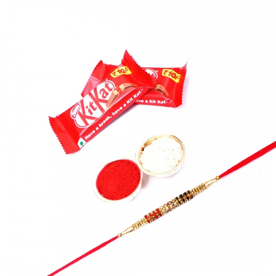 Jarkan Stone Designer Rakhi For Brother Set Ofnbsp;1 With Kitkat Chocolate 12.8Gm Pack Of 2 (RoliChawal)