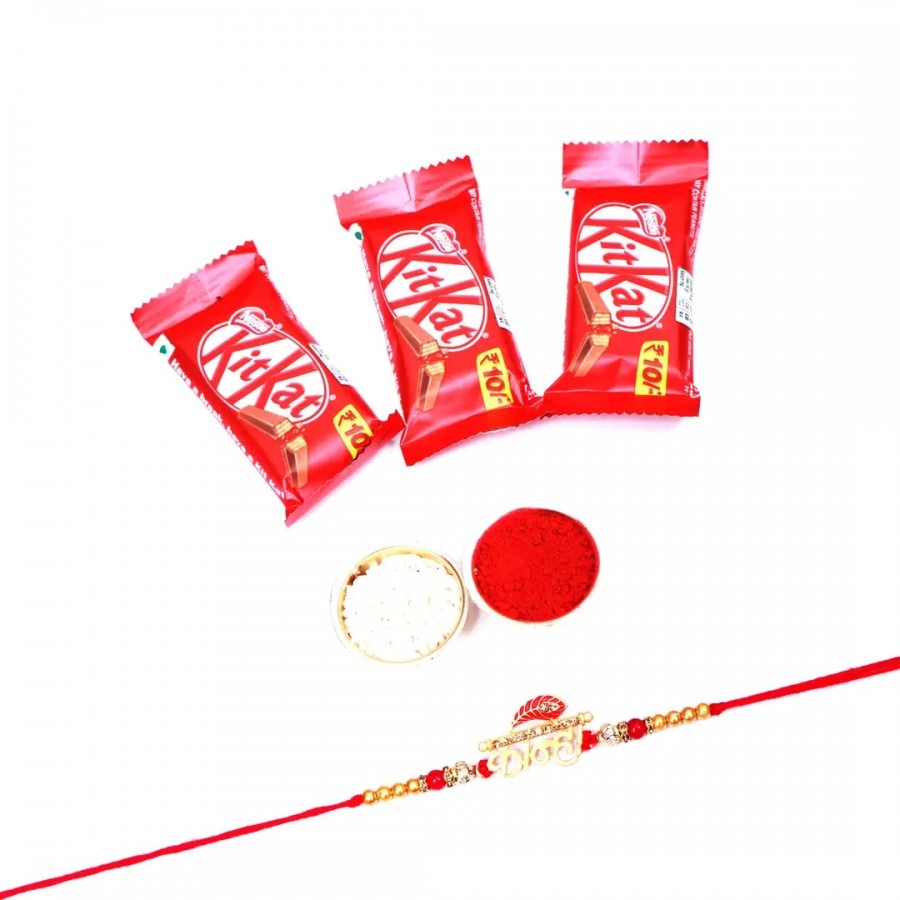 Kanha Pearl Designer Rakhi Set Of 1 With Kitkat Chocolate 12.8Gm Pack Of 3 (RoliChawal)