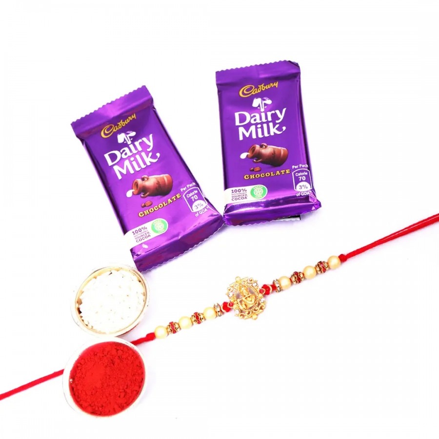 Kanha Pearl Designer Rakhi Set Of 1 Cadbury Dairy Milk Chocolate Bar, 13.2 G Pack Of 2 (RoliChawal)