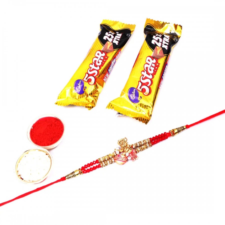 Makhan Chor Designer Rakhi Set Of 1 With 5 Star Chocolate Bar, 40G Pack Of 2 (RoliChawal) (RoliChawal)