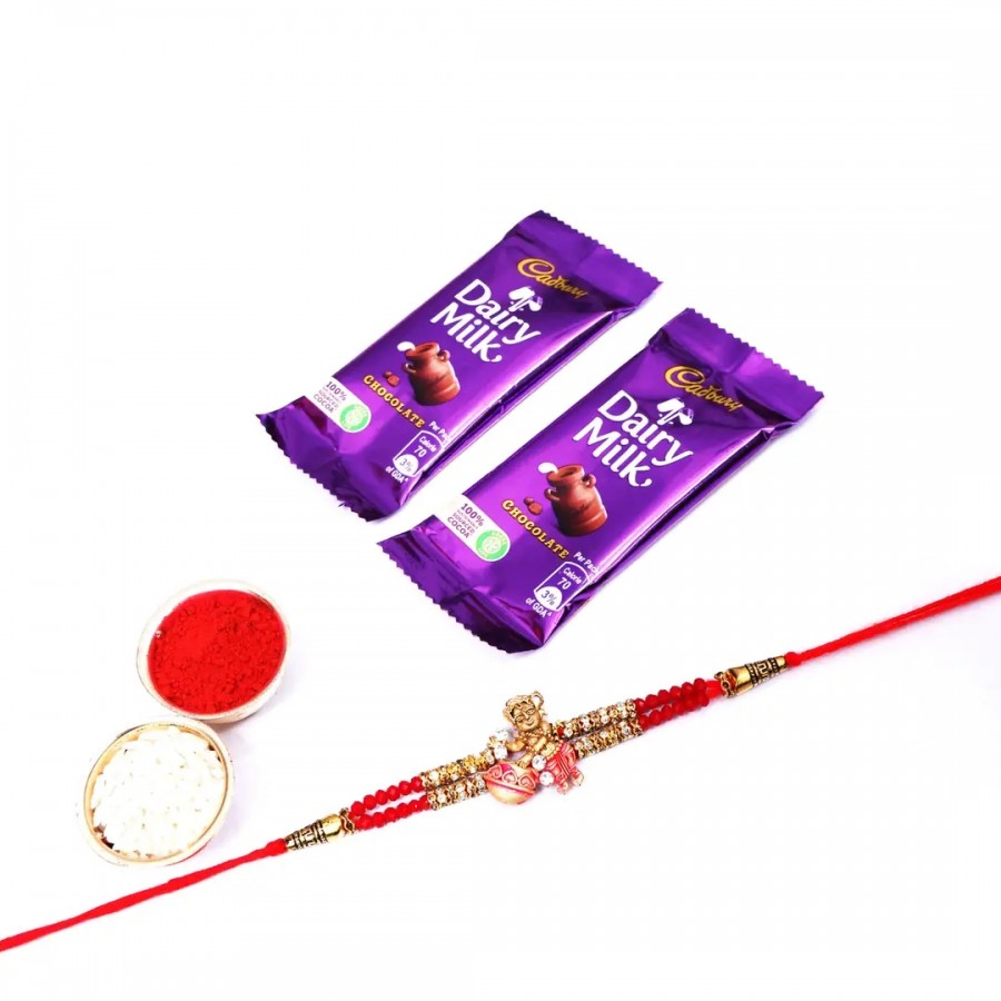 Makhan Chor Designer Rakhi Set Of 1 With Cadbury Dairy Milk Chocolate Bar, 13.2 G Pack Of 2 (RoliChawal)