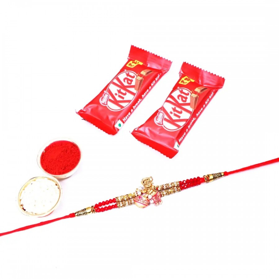 Makhan Chor Designer Rakhi Set Of 1 With Kitkat Chocolate 12.8Gm Pack Of 2 (RoliChawal)