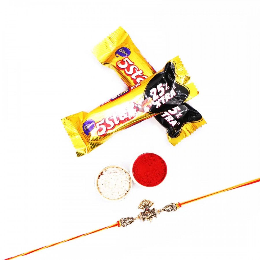 OM Damru Designer Rakhi Set Of 1 With 5 Star Chocolate Bar, 40G Pack Of 2 (RoliChawal)