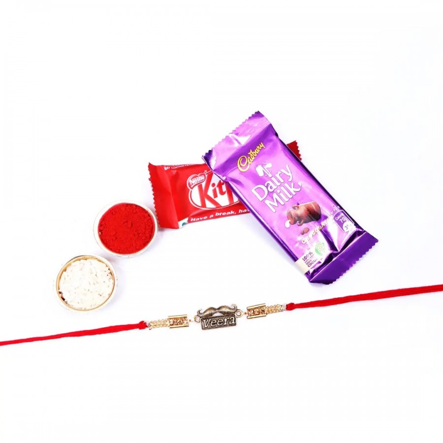 OM Golden Designer Rakhi Set Of 1 With Combo Chocolate (RoliChawal)