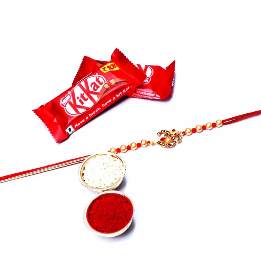 OM Designer Rakhi Set Of 1 With Kitkat Chocolate 12.8Gm Pack Of 2 (RoliChawal)