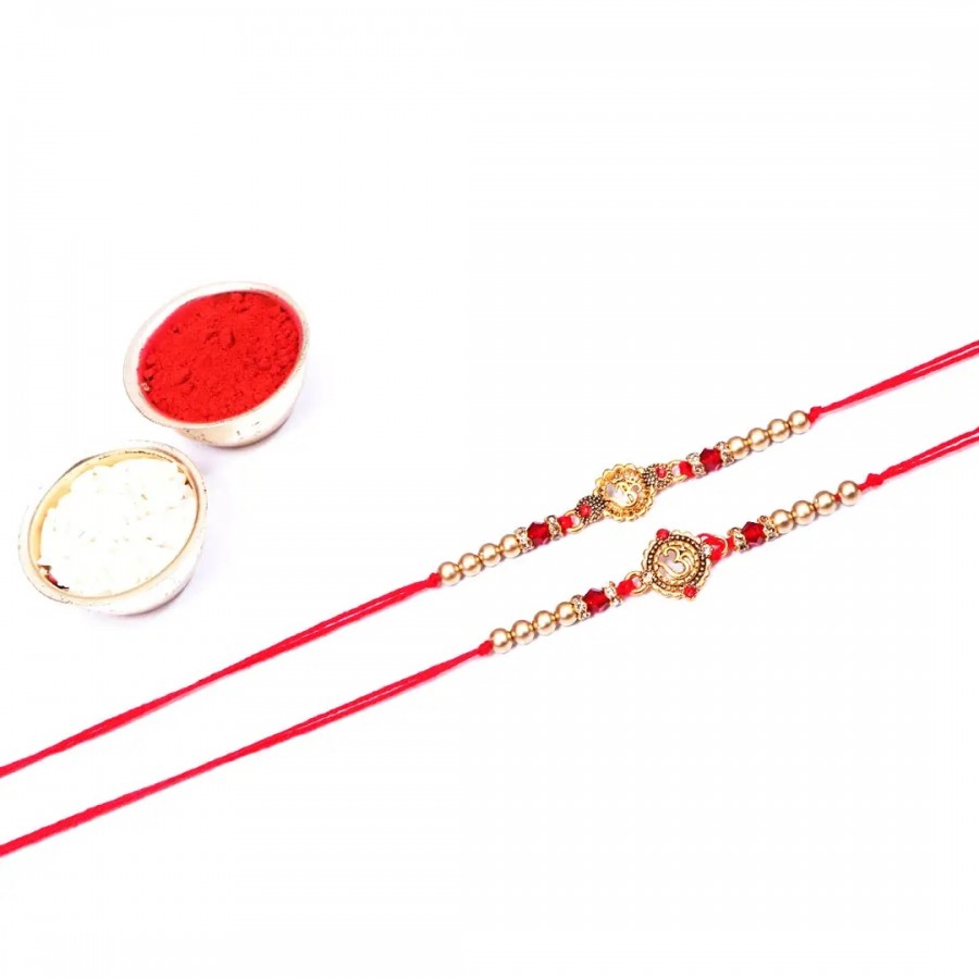 OM Designer Rakhi Set Of 2 (Rolichawal)