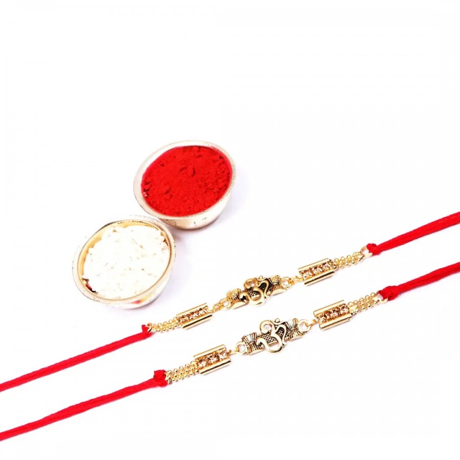 OM Designer Rakhi Set Of 2 (Rolichawal)