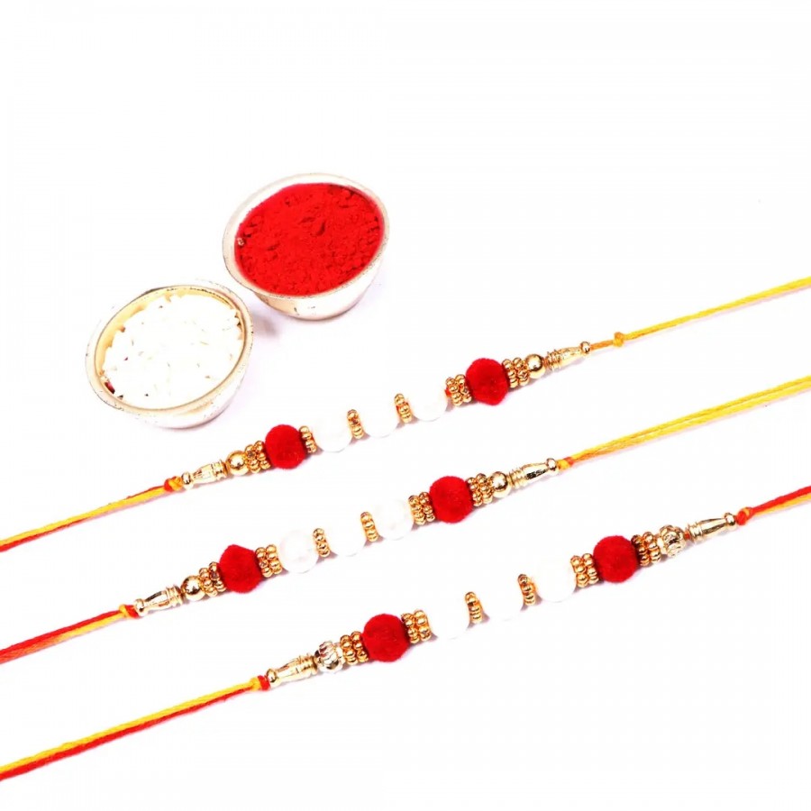 Pearl Moti Designer Rakhi Set Of 3 (Rolichawal)