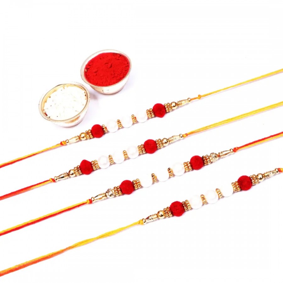 Pearl Moti Designer Rakhi Set Of 4 (Rolichawal)