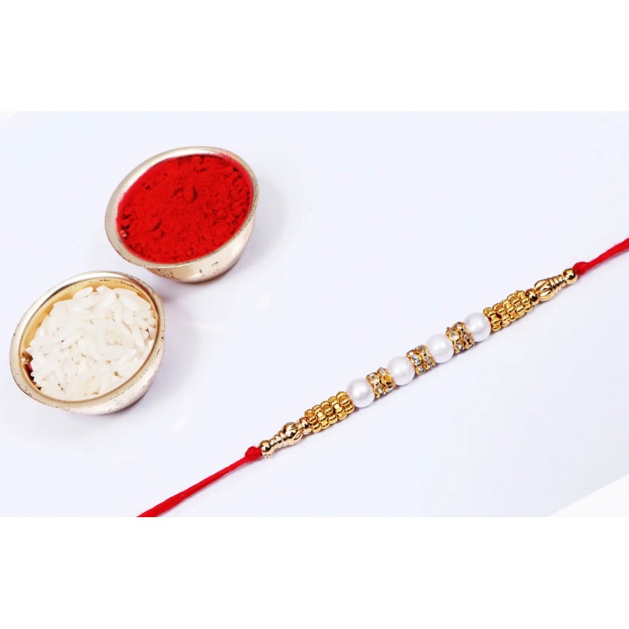 Pearl white Moti Designer Rakhi with Roli And Chawal