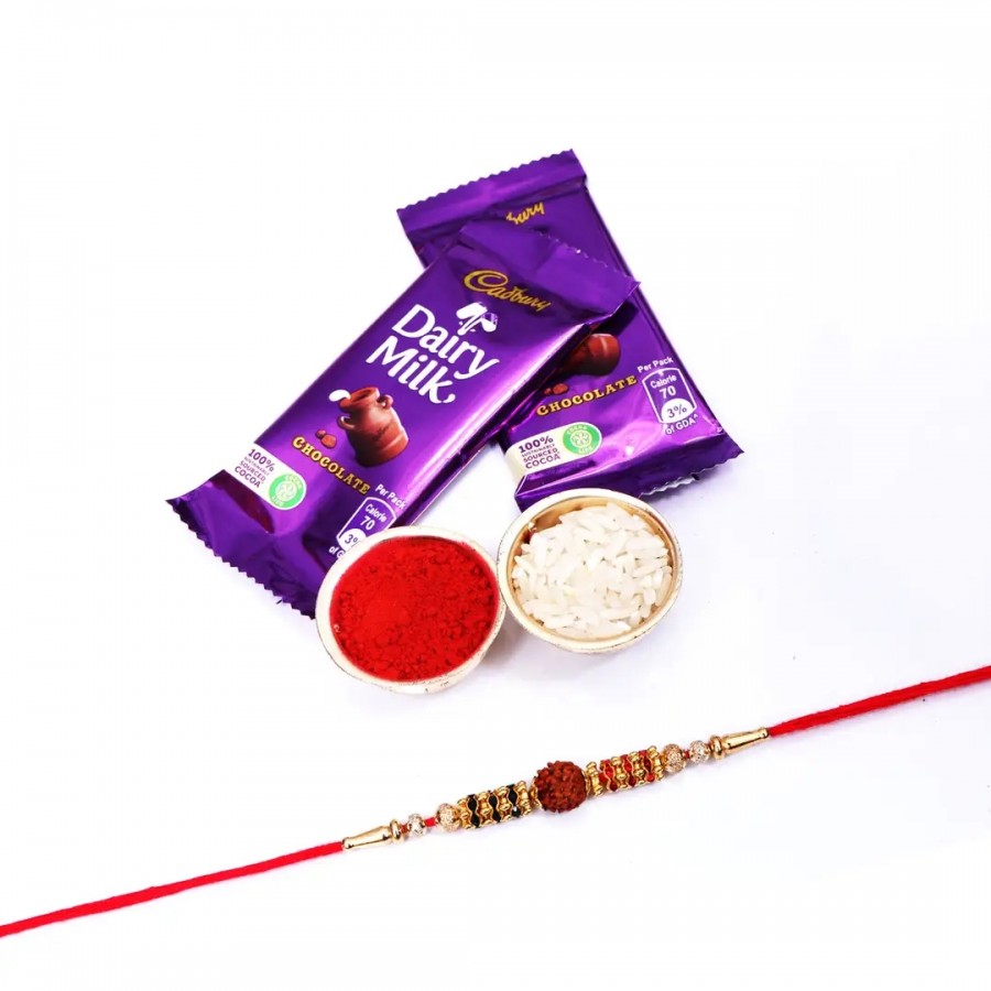 Rudraksh Jarkan Stone Designer Rakhi For Brother Set Ofnbsp;1 With Cadbury Dairy Milk Chocolate Bar, 13.2 G Pack Of 2 (RoliChawal)