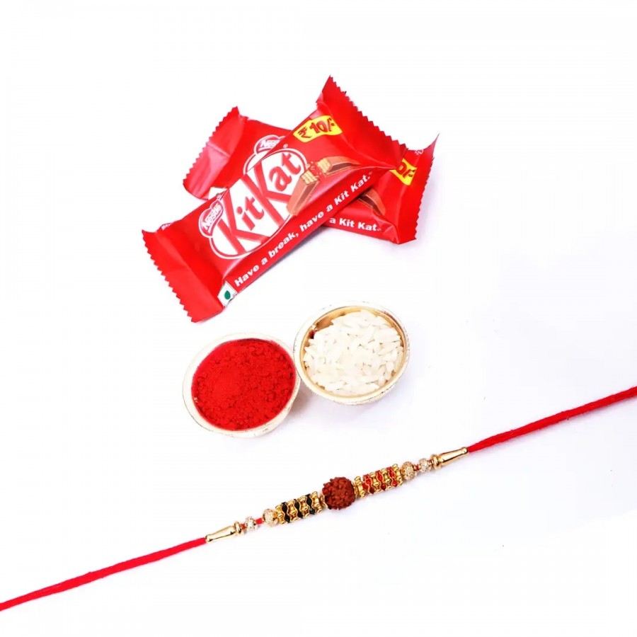 Rudraksh Jarkan Stone Designer Rakhi For Brother Set Ofnbsp;1 With Kitkat Chocolate 12.8Gm Pack Of 2 (RoliChawal)