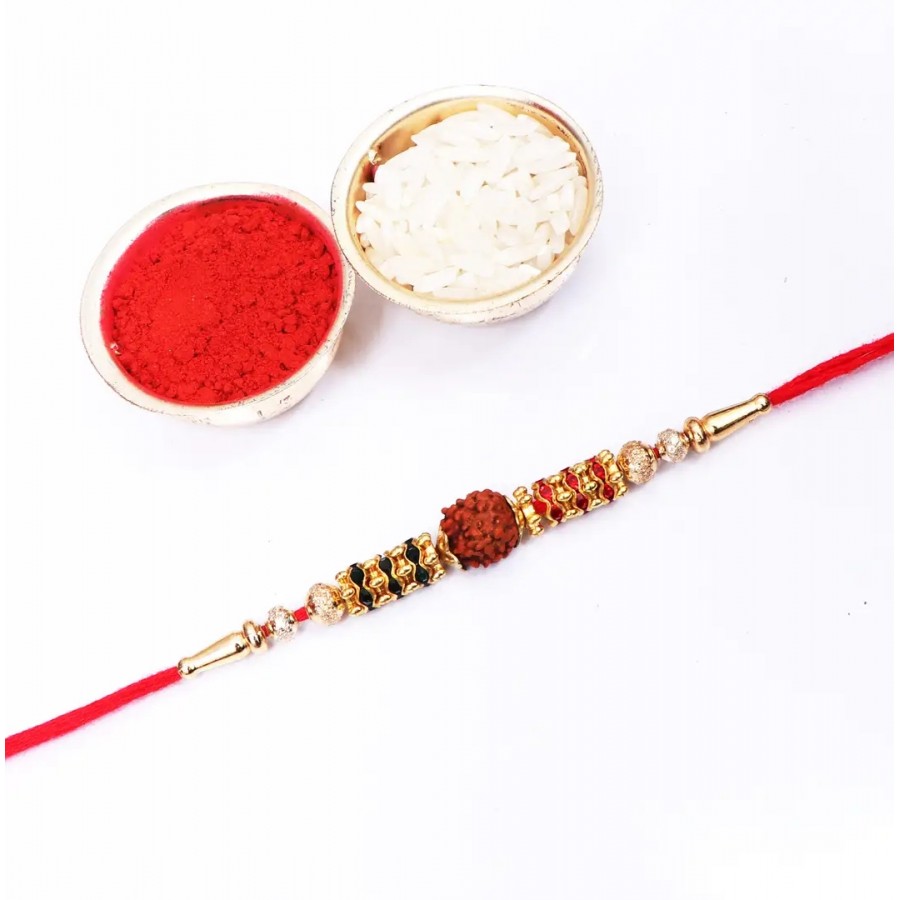 Rudraksh Jarkan Stone Designer Rakhi with Roli And Chawal