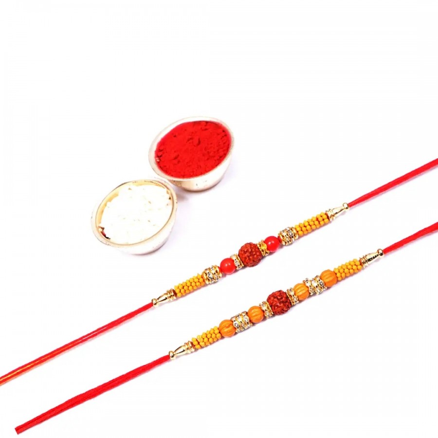 Rudraksha Pearl Designer Rakhi Set Of 2 (Rolichawal)