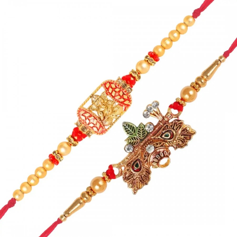 Sidhivinayak and Dahihandi Gold and Rhodium Plated Alloy Rakhi for Lovely Brother (pack of 2)