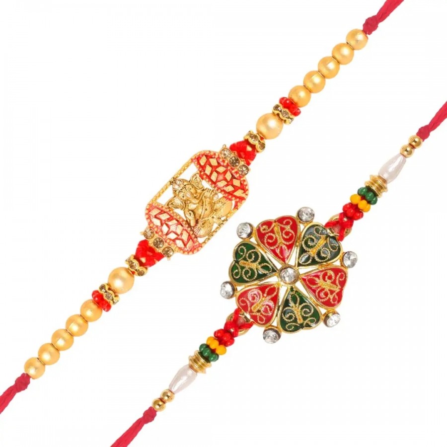 Sidhivinayak and Heart Gold and Rhodium Plated Alloy Rakhi for Lovely Brother (pack of 2)