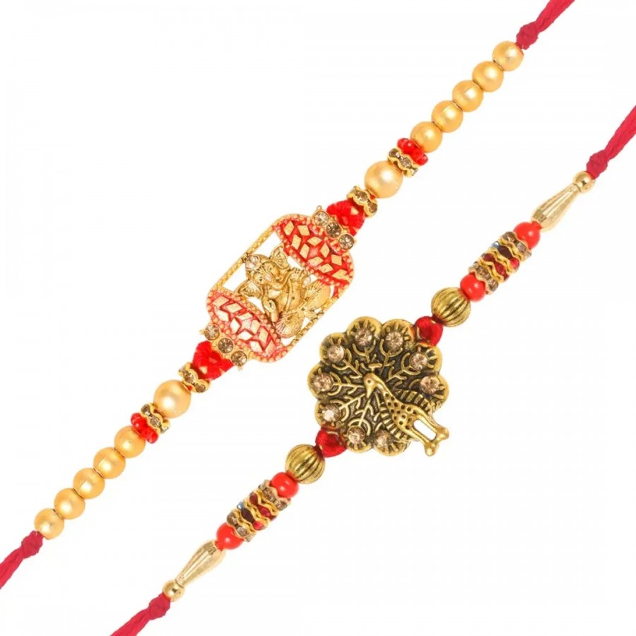 Sidhivinayak and Mayur Gold and Rhodium Plated Alloy Rakhi for Lovely Brother (pack of 2)