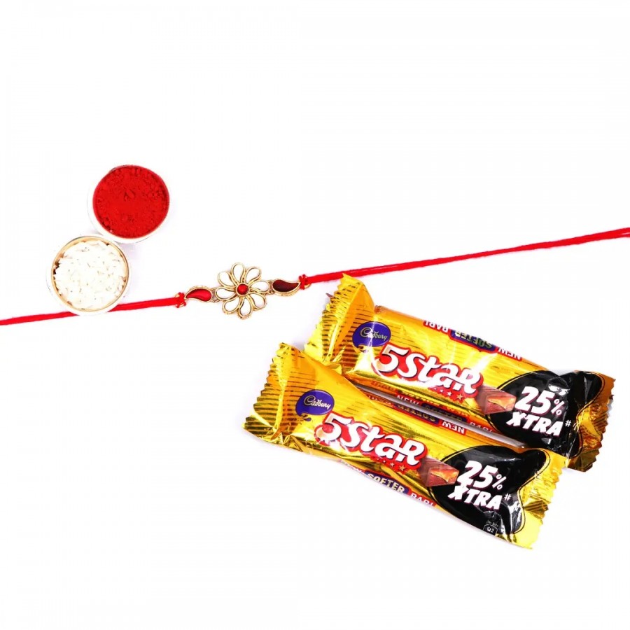 Sunflower Designer Rakhi Set Of With 5 Star Chocolate Bar, 40G Pack Of 2 (RoliChawal)