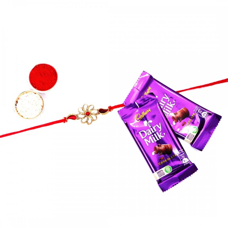 Sunflower Designer Rakhi Set Of With Dairy Milk Chocolate Bar, 13.2 G Pack Of 2 (RoliChawal)