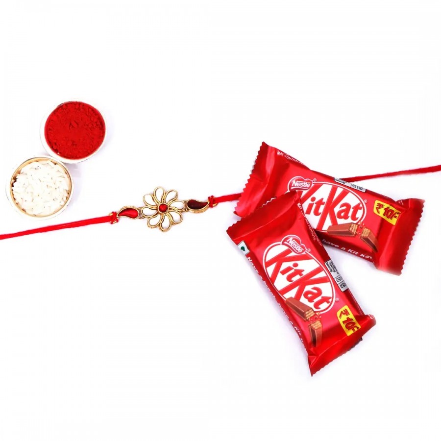 Sunflower Designer Rakhi Set Of With Kitkat Chocolate 12.8Gm Pack Of 2 (RoliChawal)