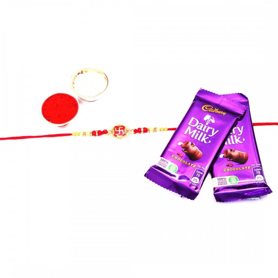 Swastik Designer Rakhi Set Of 1 With Dairy Milk Chocolate Bar, 13.2 G Pack Of 2 (RoliChawal)