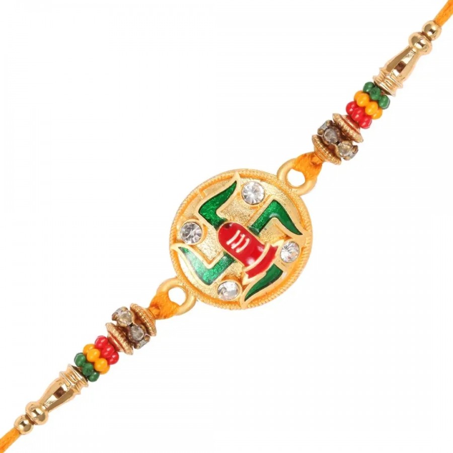 Swastik  Gold and Rhodium Plated Alloy Rakhi for Lovely Brother