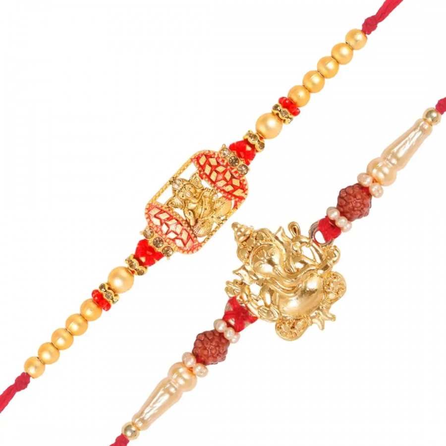 This Siddhivinayak and Mangalmurti Gold and Rhodium Plated Alloy Rakhi for Lovely Brother (pack of 2)