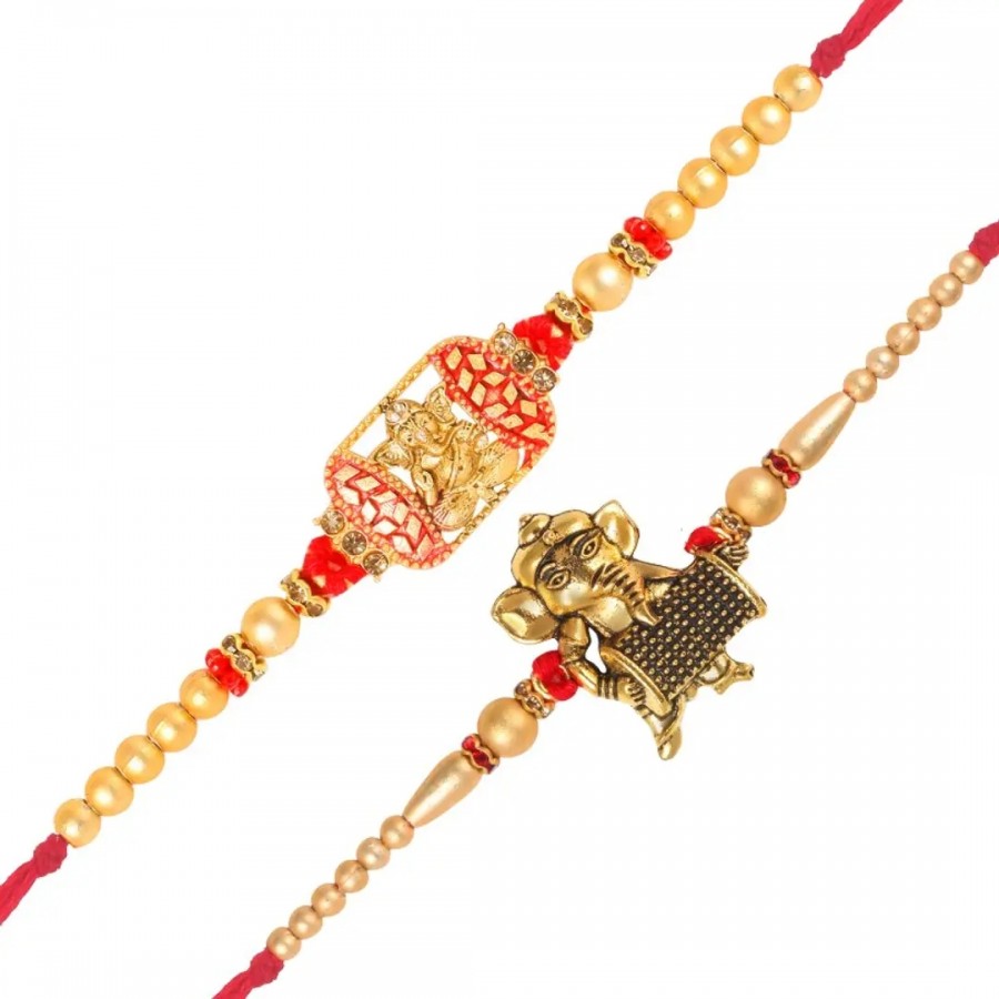 This Sidhivinayak and Dholak Ganesh ji Gold and Rhodium Plated Alloy Rakhi for Lovely Brother (pack of 2)