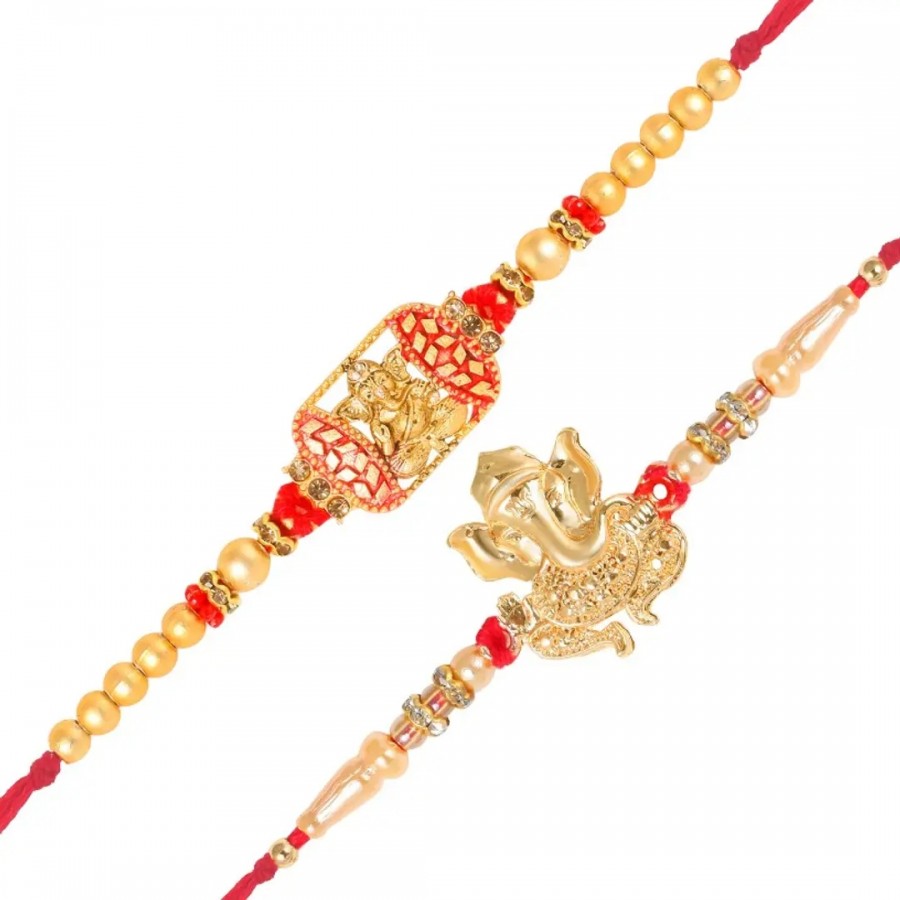 This Sidhivinayak and Gajanan Gold and Rhodium Plated Alloy Rakhi for Lovely Brother (pack of 2)