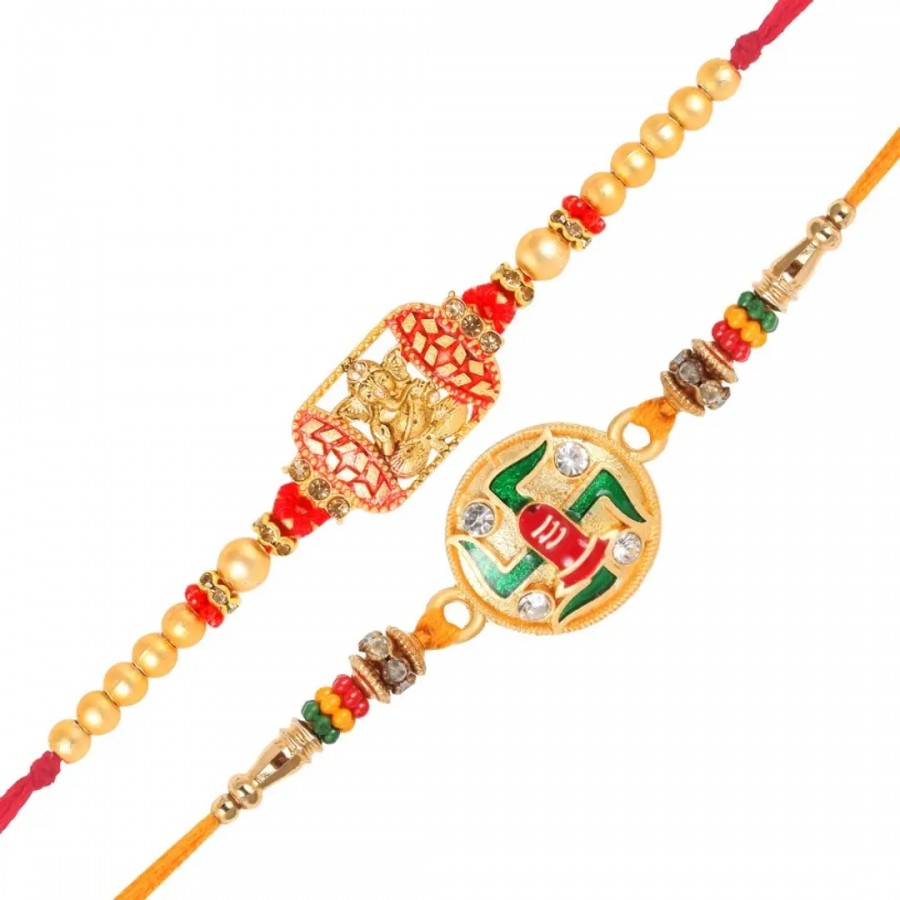 This Sidhivinayak and Swastik Gold and Rhodium Plated Alloy Rakhi for Lovely Brother (pack of 2)